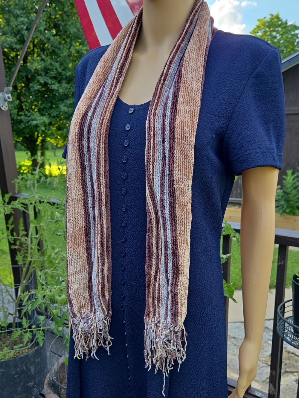 Charter Club Striped Fringe Scarf in Brown, Tan & Cream ☆ 54 Inches ☆ Very Nice